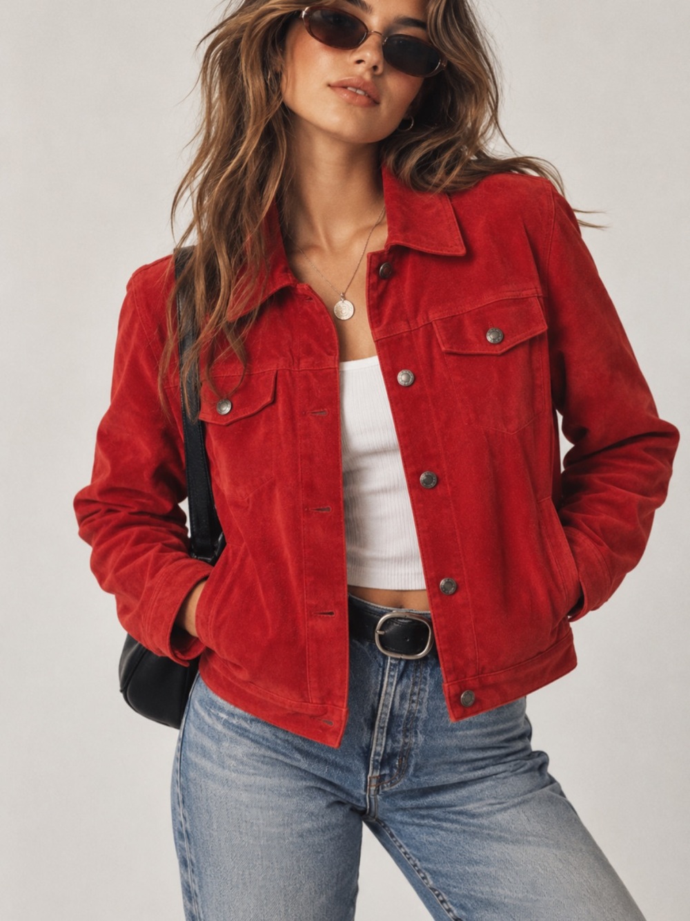 Vintage Northern Reflections Red Suede Leather Jacket Women’s Large Y2K